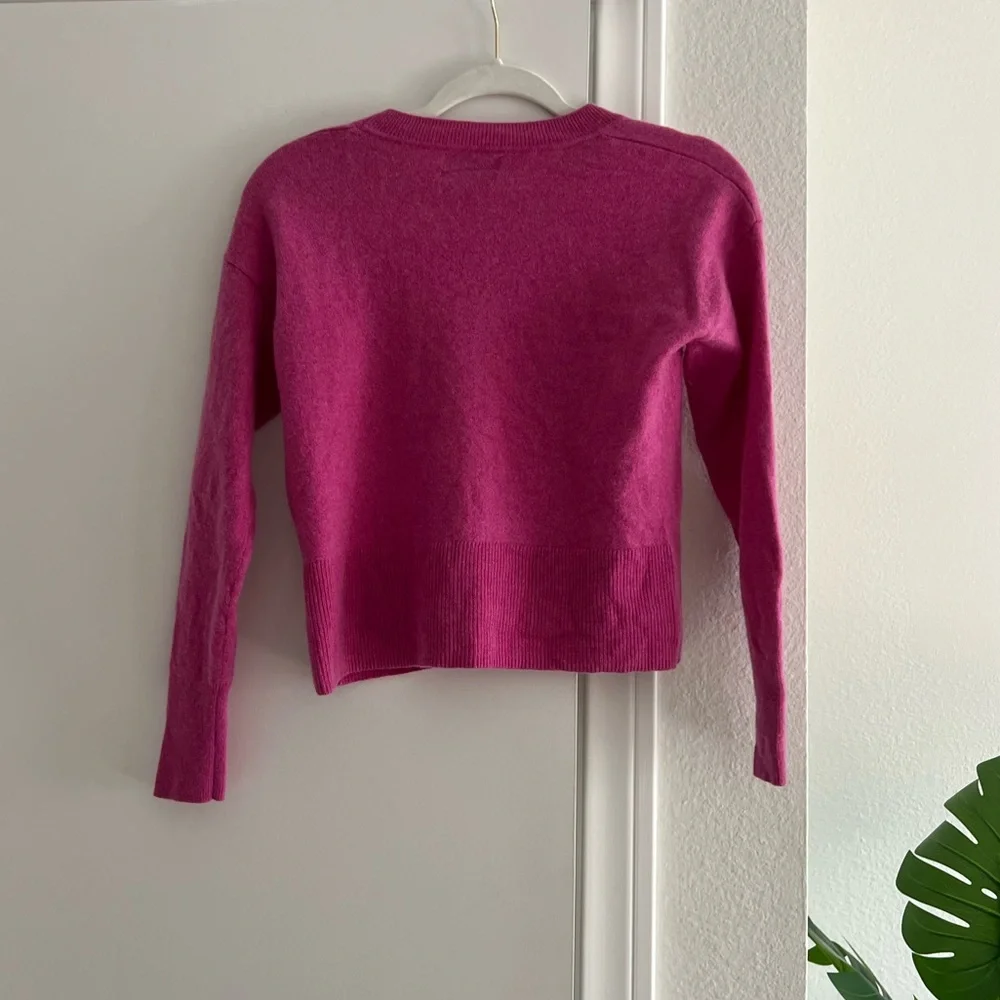 100% Cashmere Rachel Zoe Hot Pink Fuzzy Cozy Sweater Crew Scoop Neck Cardigan
